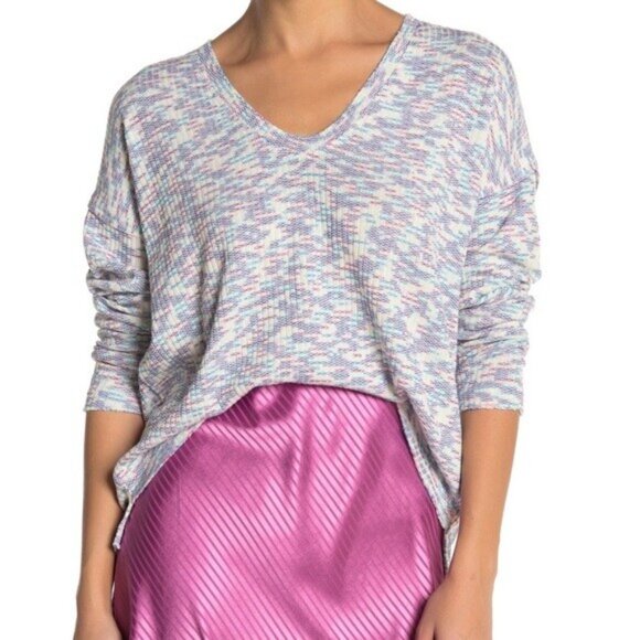 Code X Mode Sweater Size Medium V-Neck Raw Edge Hi Low Long Sleeves Space Dye - Picture 1 of 9